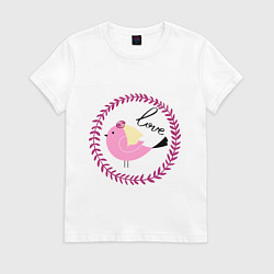 Футболка хлопковая женская Птичка Love, цвет: белый