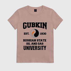 Футболка хлопковая женская Унивеситет им.Губкина, цвет: пыльно-розовый