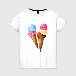 Футболка хлопковая женская Мороженое, цвет: белый