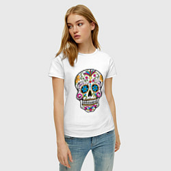Футболка хлопковая женская Skull decorated, цвет: белый — фото 2