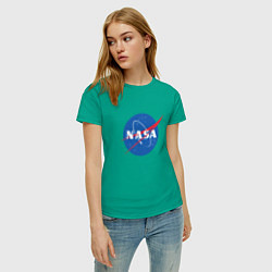 Футболка хлопковая женская NASA: Logo, цвет: зеленый — фото 2