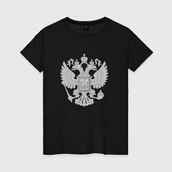 Футболка хлопковая женская Герб России, цвет: черный
