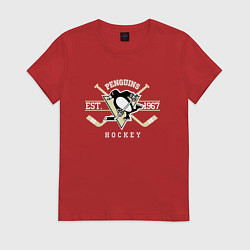 Футболка хлопковая женская Pittsburgh Penguins: Est.1967, цвет: красный