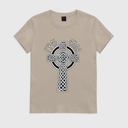 Футболка хлопковая женская Русь сила, цвет: миндальный