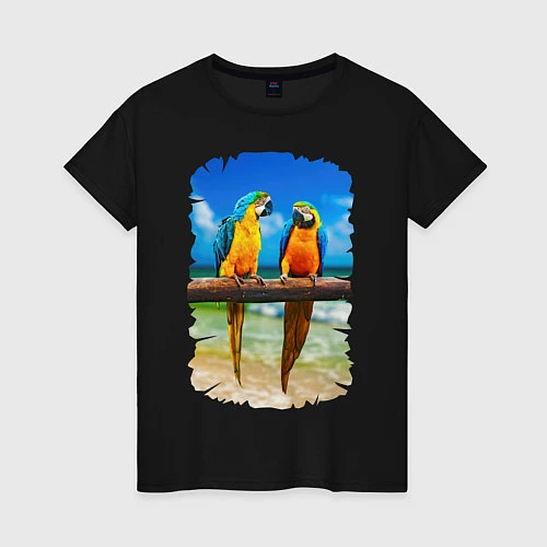 Женская футболка Попугаи у моря / Черный – фото 1