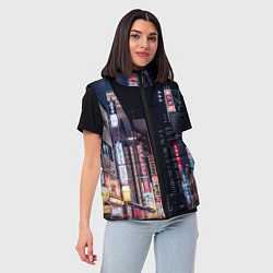 Женский жилет Ночной Токио, цвет: 3D-черный — фото 2