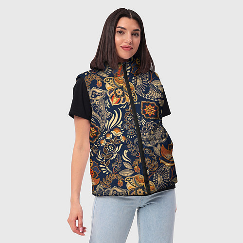 Женский жилет Узор орнамент цветы этно / 3D-Светло-серый – фото 3