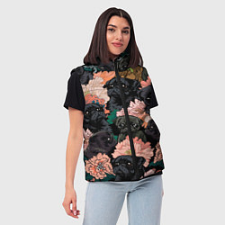 Женский жилет Мопсы и Цветы, цвет: 3D-светло-серый — фото 2