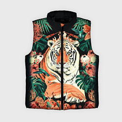 Женский жилет Огненный Тигр в Цветах, цвет: 3D-черный