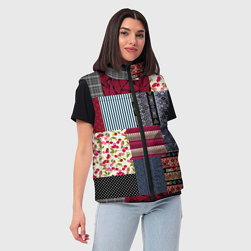 Женский жилет Деревенский стиль Пэчворк / 3D-Светло-серый – фото 3