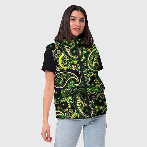 Женский жилет Ярко зеленые славянские узоры / 3D-Светло-серый – фото 3