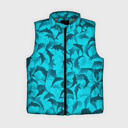 Женский жилет Синий камуфляж с дельфинами, цвет: 3D-светло-серый