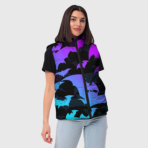 Женский жилет ЛЕТУЧИЕ МЫШИ ХЕЛЛОУИН НЕОН HALLOWEEN NEON / 3D-Светло-серый – фото 3