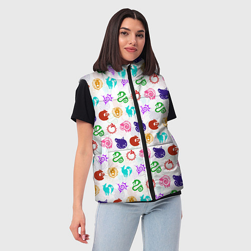 Женский жилет 7 СМЕРТНЫХ ГРЕХОВ ЦВЕТНОЙ ПАТТЕРН СИМВОЛЫ / 3D-Светло-серый – фото 3