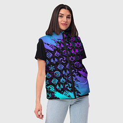 Женский жилет GENSHIN NEON PATTERN SYMBOL НЕОН ЭМБЛЕМЫ, цвет: 3D-черный — фото 2