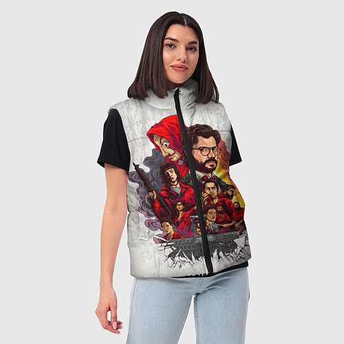 Женский жилет Бумажный дом на бумажном фоне герои и злодеи / 3D-Светло-серый – фото 3