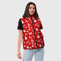 Женский жилет НОВОГОДНИЙ УЗОР КРАСНО БЕЛЫЙ, цвет: 3D-красный — фото 2