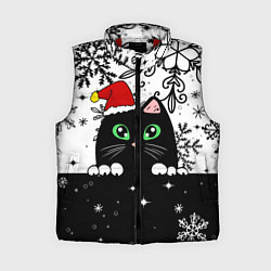 Женский жилет Новогодний кот в колпаке Санты