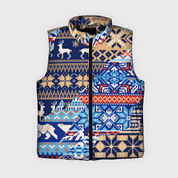 Женский жилет НОВОГОДНИЙ УЗОР ОЛЕНИ И МЕДВЕДИ НОВЫЙ ГОД 2022, цвет: 3D-черный