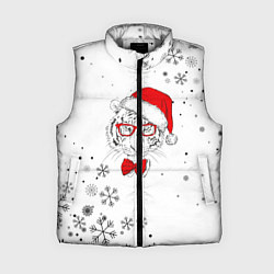 Женский жилет Новогодний тигр летящие снежинки, цвет: 3D-светло-серый