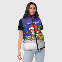 Женский жилет Новый год 2022 - Тигр с подарками, цвет: 3D-красный — фото 2