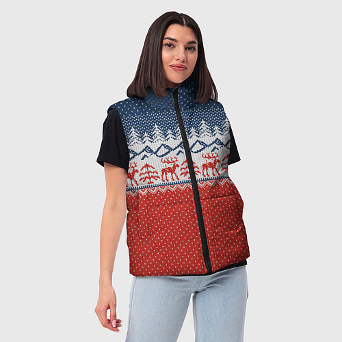 Женский жилет ВЯЗАНЫЙ УЗОР С ОЛЕНЯМИ / 3D-Светло-серый – фото 3