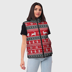 Женский жилет НОВОГОДНИЙ УЗОР С ОЛЕНЯМИ, цвет: 3D-черный — фото 2