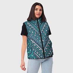 Женский жилет Абстракция Зеленый, белый и синий цвета Волны, лин, цвет: 3D-черный — фото 2