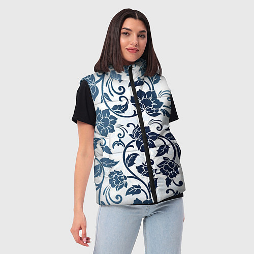 Женский жилет Гжелевые цветы / 3D-Светло-серый – фото 3