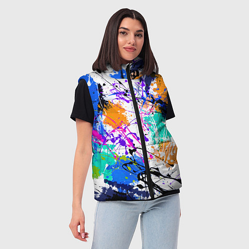 Женский жилет Брызги и мазки разноцветных красок на белом фоне / 3D-Светло-серый – фото 3