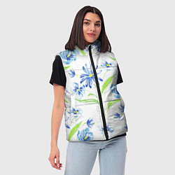 Женский жилет Цветы Синие Нарисованные Карандашами, цвет: 3D-светло-серый — фото 2