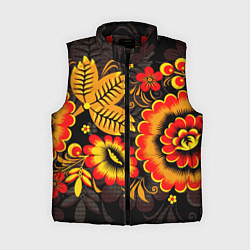 Женский жилет Хохломская Роспись Цветы На Тёмном Фоне, цвет: 3D-красный