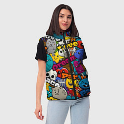 Женский жилет Красочный паттерн из мультяшных героев, цвет: 3D-черный — фото 2