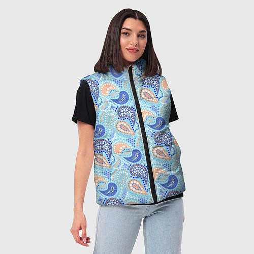 Женский жилет Турецкий огурец Turkish cucumber blue pattern / 3D-Светло-серый – фото 3