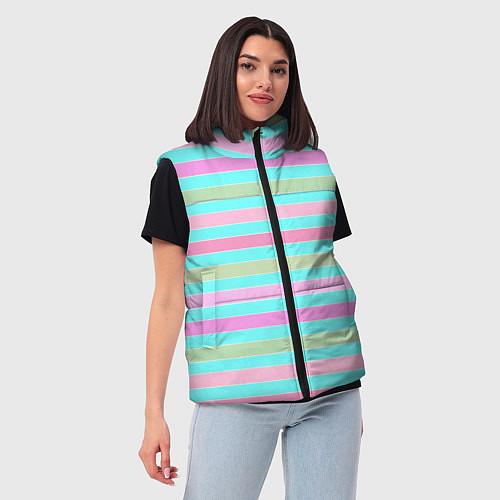 Женский жилет Pink turquoise stripes horizontal Полосатый узор / 3D-Светло-серый – фото 3