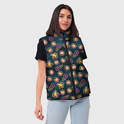 Женский жилет Баклажаны персики бананы паттерн, цвет: 3D-черный — фото 2