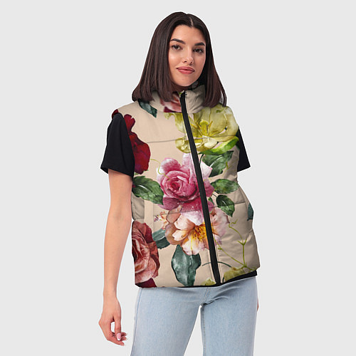 Женский жилет Цветы Нарисованные Красные Розы и Лилии / 3D-Светло-серый – фото 3