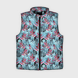 Женский жилет Голубые тропические листья и цветы, цвет: 3D-черный