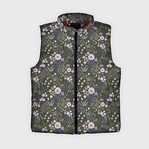 Женский жилет Цветочки хаки, мелкий рисунок / 3D-Красный – фото 1