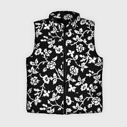 Женский жилет Белые цветы на чёрном фоне Белые цветы на чёрном ф, цвет: 3D-черный