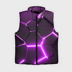 Женский жилет Фиолетовые неоновые геометрические плиты, цвет: 3D-черный