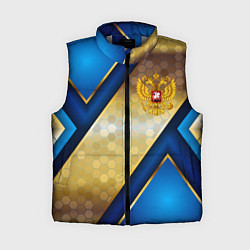 Женский жилет Золотой герб России на синем объемном фоне, цвет: 3D-светло-серый