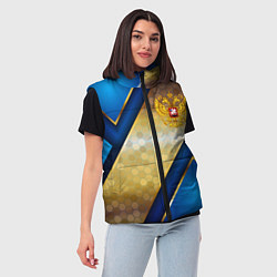 Женский жилет Золотой герб России на синем объемном фоне, цвет: 3D-светло-серый — фото 2