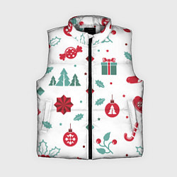 Женский жилет Новый год подарки, конфеты, ёлочные шары, цвет: 3D-светло-серый