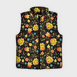 Женский жилет Русский яркий узор, цвет: 3D-черный