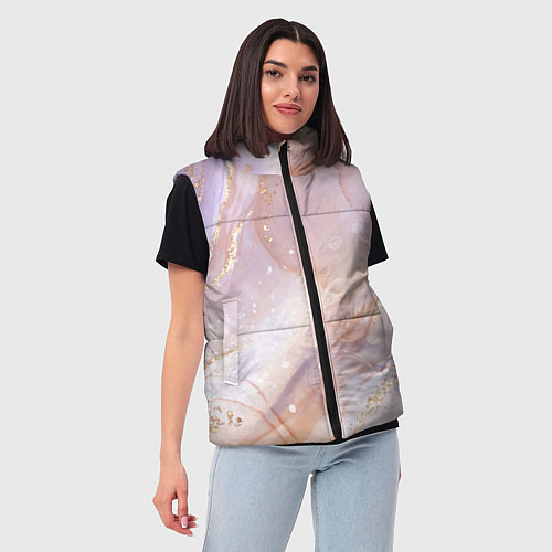 Женский жилет Бежевый с золотом мрамор / 3D-Светло-серый – фото 3