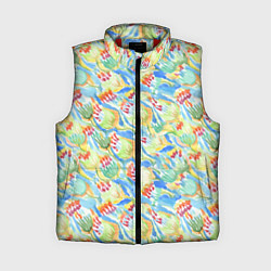 Женский жилет Акварельный узор с зеленью и красными бутонами