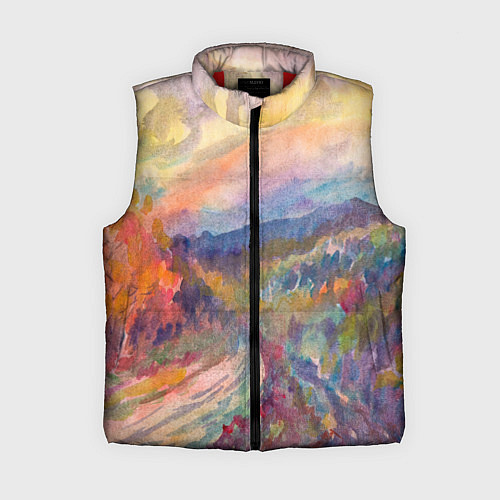 Женский жилет Осенний пейзаж акварель / 3D-Красный – фото 1