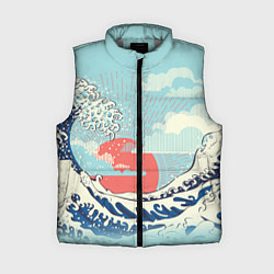 Женский жилет Морской пейзаж с большими волнами на закате, цвет: 3D-светло-серый