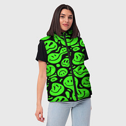 Женский жилет Психоделические смайлы - салатовый неон, цвет: 3D-черный — фото 2